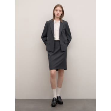 시스티나 [24 F/W][SET] 미니멀 싱글 원버튼 자켓 H라인 미디스커트 세트