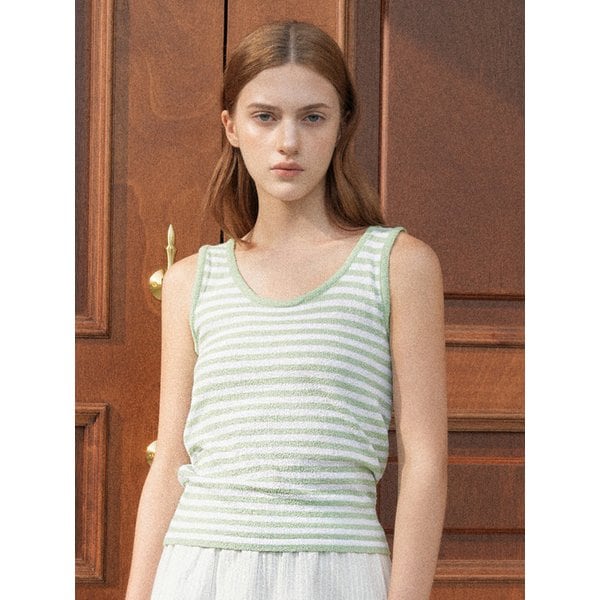 Round Stripe Knit Sleeveless (Yellow_green)