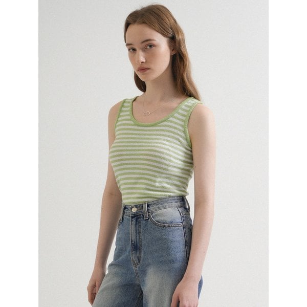 Round Stripe Knit Sleeveless (Yellow_green)