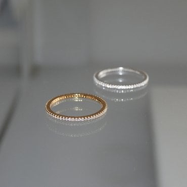 모던라이크 [ 본사정품 / 실크 파우치 쇼핑백 증정 ]14k 골드필드 실버 1mm 테니스 반지