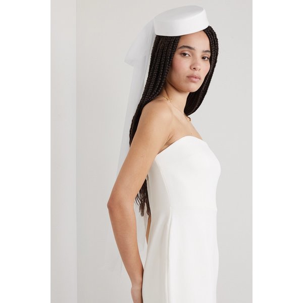 메종미쉘 Jackie Bow-detailed Tulle, Satin And Wool-felt Hat 화이트 46376663162616514