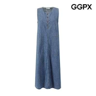 GGPX 스퀘어 포켓 데님 민소매 롱 원피스 (GP6OP044F)