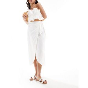 4729549 Mango wrap front linen skirt in white