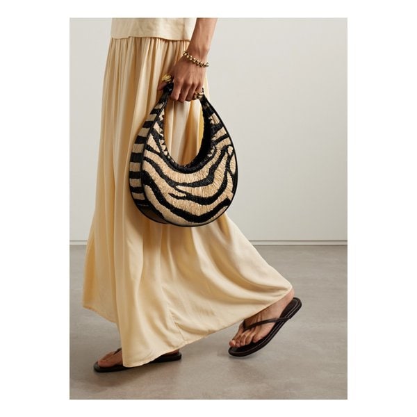 스타우드 문 가죽 트리밍 라피아 자카드 토트 지브라 프린트 46376663162889563