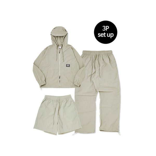 Hoodie Zip Up 3-Piece Full Set Up (Khaki) CSOs-002 [Unisex]