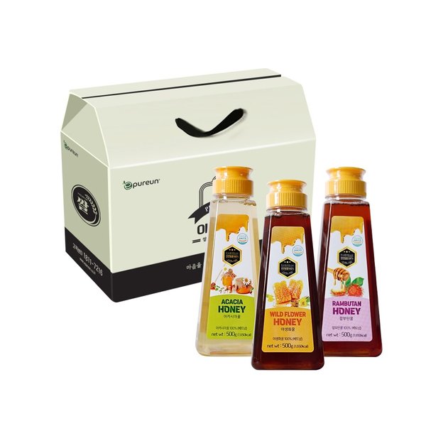[벌꿀 선물세트] 천연 아카시아꿀 500g+람부탄꿀500gx2개+야생화꿀500gx2개