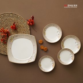 한국도자기 사군자 뷔페세트 5p 본차이나 식기 그릇
