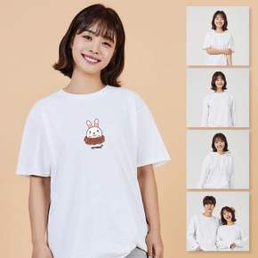 키밍 토끼와 장미꽃 박스티 면반팔티 커플룩티셔츠