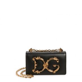 우먼 DolceGabbana 걸즈 로고 레더 폰 크로스백 숄더백 블랙 8167665