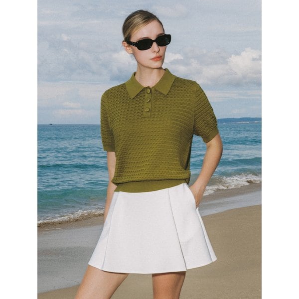 Weaving Textured Collar Knitwear (OLIVE)
