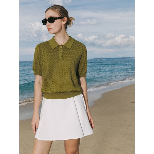 Weaving Textured Collar Knitwear (OLIVE)