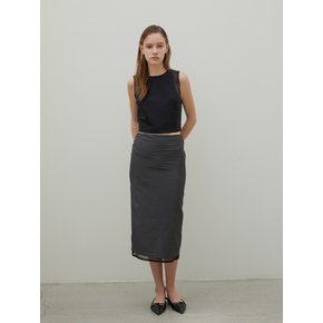 Oganza Silk Layered Midi Skirt Charcoal