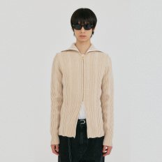 ZIDAN High Neck Zip Knit Cardigan - Beige