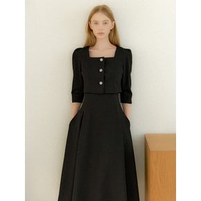 [단독] Square-neck 2piece-Style Flare Dress / Black(4colors)