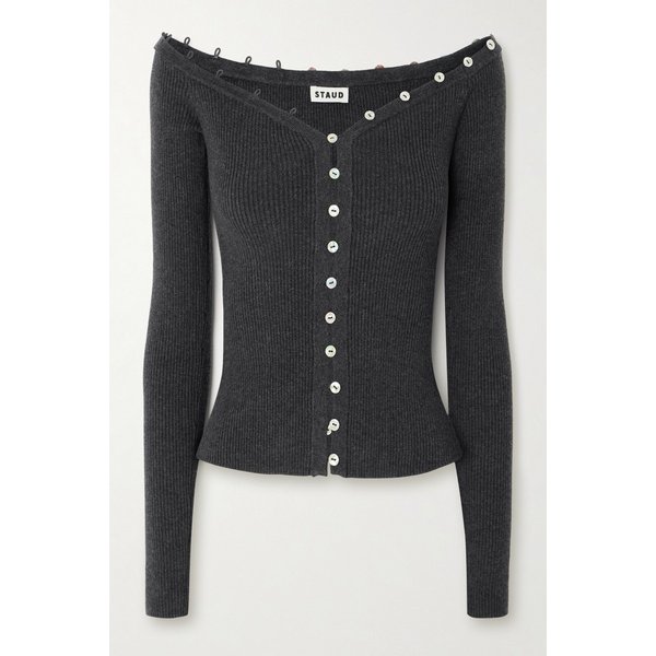 스타우드 키튼 오프숄더 리브 코튼 울 블렌드 가디건 46376663162984507