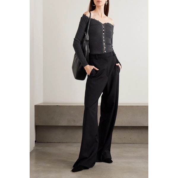 스타우드 키튼 오프숄더 리브 코튼 울 블렌드 가디건 46376663162984507