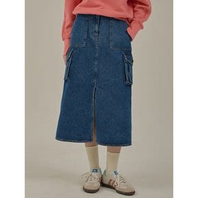 Cargo denim long skirt_Blue