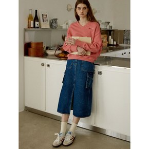 Cargo denim long skirt_Blue