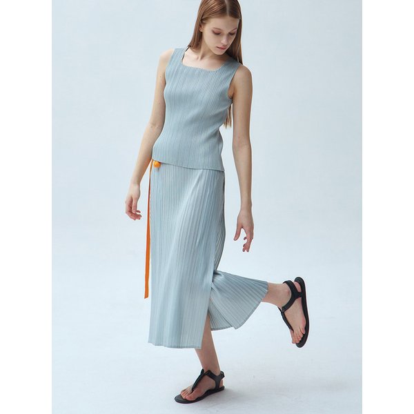 랩 트임 리본 플리츠 롱 스커트_2colors