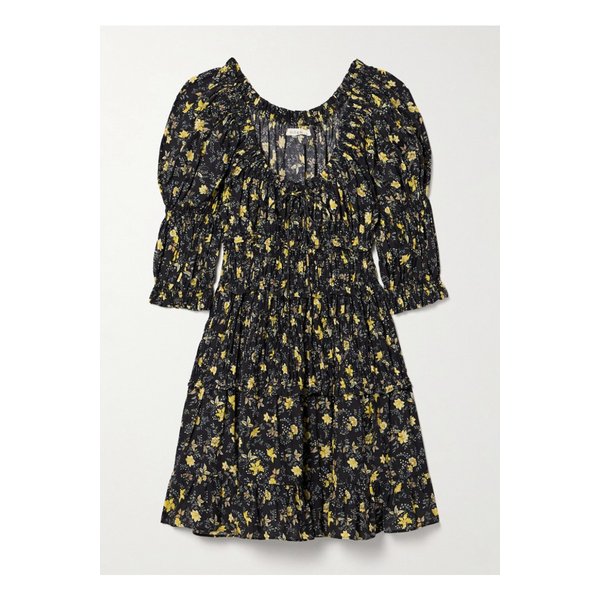 도엔 이스메네 셔링 플로럴 프린트  코튼 혼방 보일 미니 드레스 블랙 1647597345557128