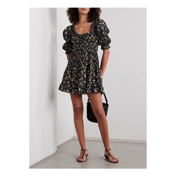 도엔 이스메네 셔링 플로럴 프린트  코튼 혼방 보일 미니 드레스 블랙 1647597345557128