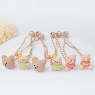 메르시밴드 브라운 곰돌이 헤어끈 6P-Set