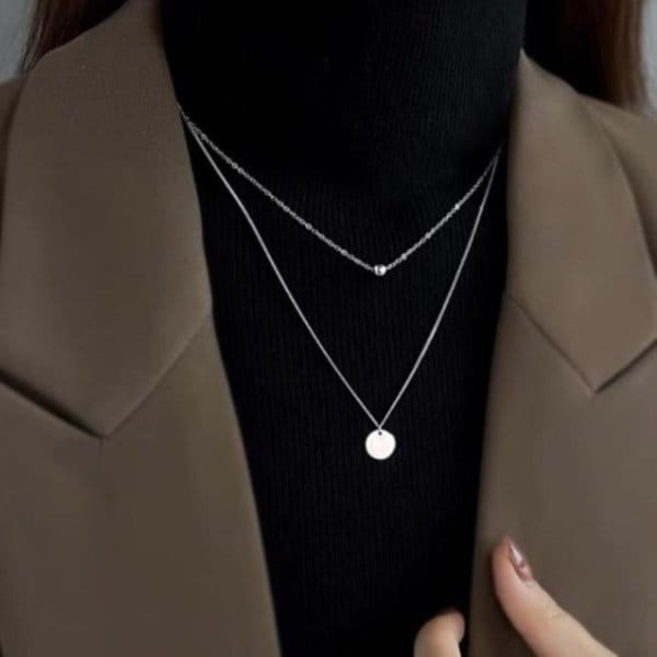 [옷자락] 여성 미니볼 초커 레이어드 동전 실버 목걸이