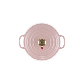 (Le Creuset) 20cm IH 르 크루제 주물 법랑 냄비 시그니처 코콧 론드 하트 쉬폰 핑크 가스 오븐