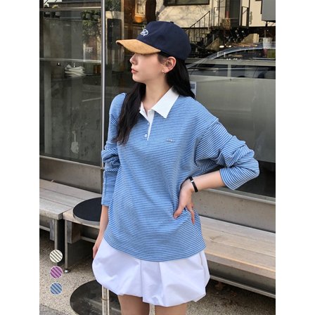 바시카 [리퍼브] 스트라이프 럭비 티셔츠_blue
