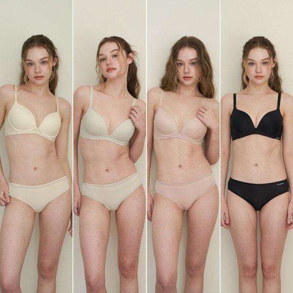 퓨징 볼륨 노와이어 브라팬티 8종세트 크림+올리브그린+파우더베이지+블랙 WBW5N202