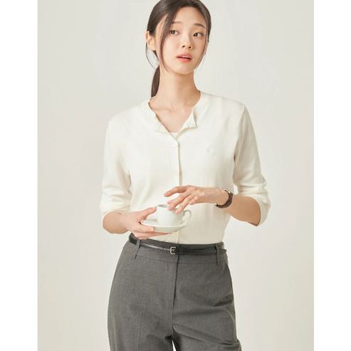 빈폴레이디스 25FW [Essential] 코튼 혼방 라운드넥 카디건 - 아이보리 BF585AE030
