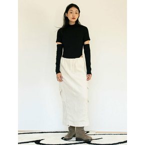 SHIRRING CARGO LONG SKIRT_IVORY