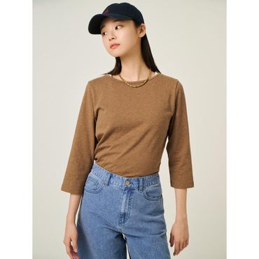빈폴레이디스 7부 보트넥 슬림핏 티셔츠  브라운 (BF5741C01D)