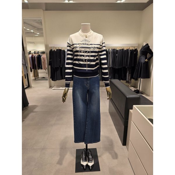 [파주점] 스트라이프 자수 글리터 니트 JR1A1PO034