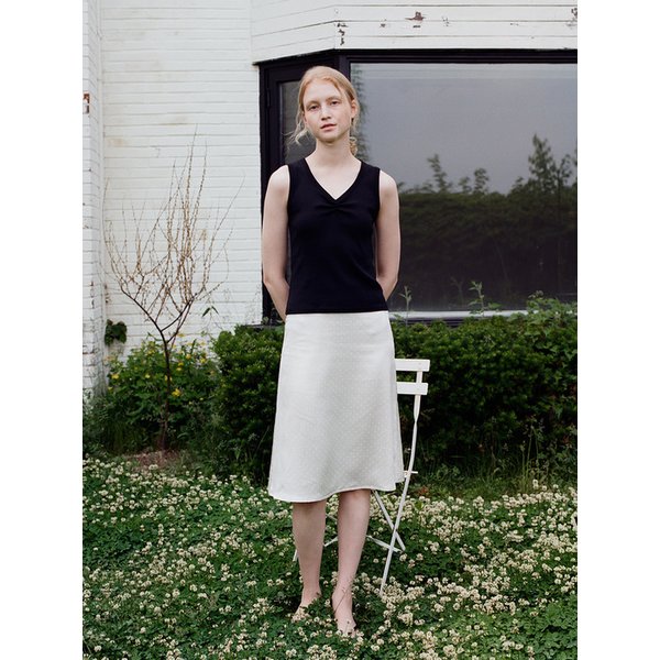 Dot Satin Midi Skirt (Ivory)