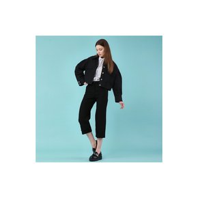 Puff Sleeve Crop Black Blue Denim Jumper