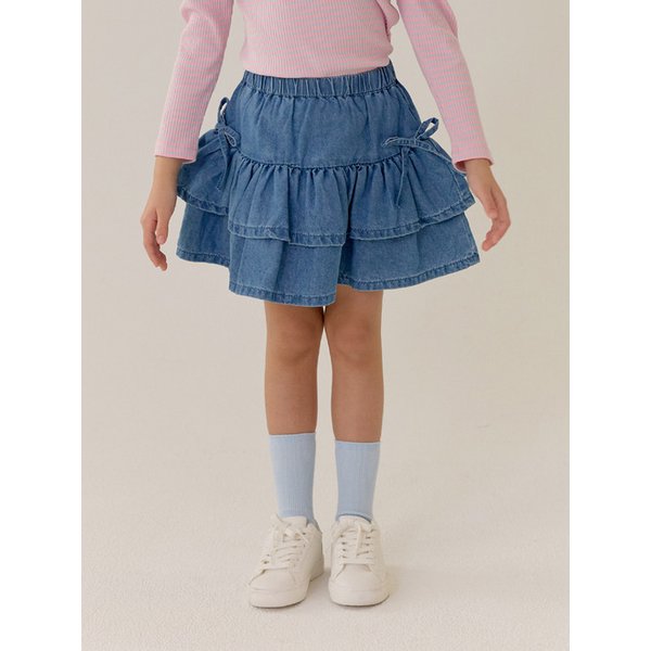 웨이브 프릴 데님 스커트