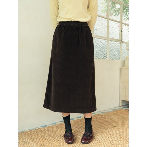코듀로이 미디롱 스커트 브라운 250904BR