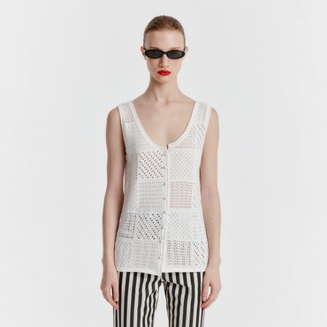 EENK YIZI Unbalanced Knit Sleeveless Top - White