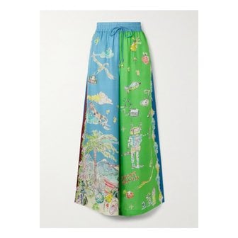 ALEMAIS 알레마이스 아누크 콜란토니 다리아 장식 프린트 실크 트윌 와이드 팬츠 그린 46376663162877486