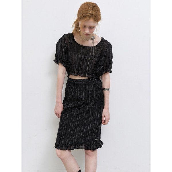 PIN STRIPE FLARE SKIRT_BLACK