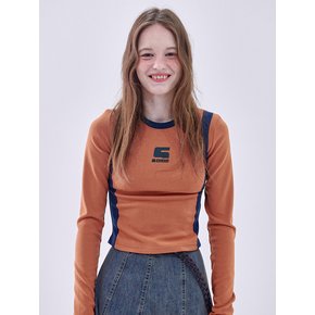 Sporty logo color cropped sweatshirt long sleeve T-shirt [Orange]