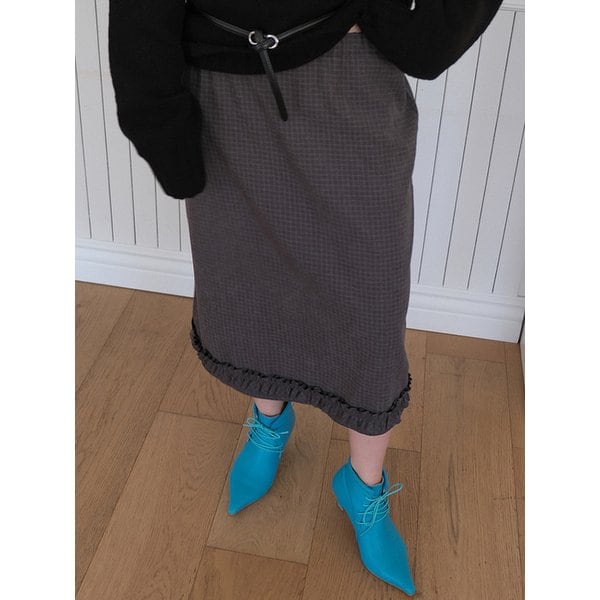 Daily Banding Check Frill Skirt Charcoal