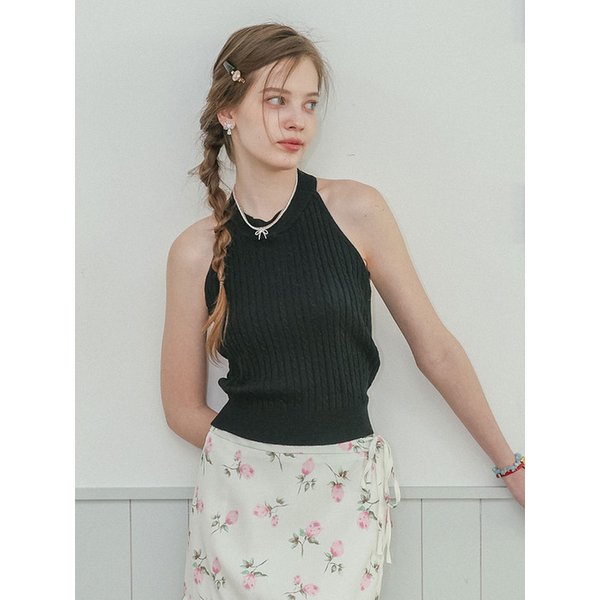 DD_Casual halter knit top_BLACK