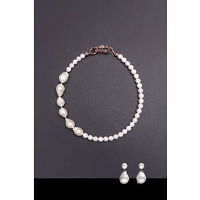 Baroque Pearl Melanger Necklace + Earrings Set - Pearl