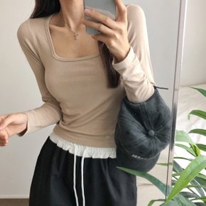 바로샤 슬림 스판 베이직 스퀘어넥 긴팔 티셔츠