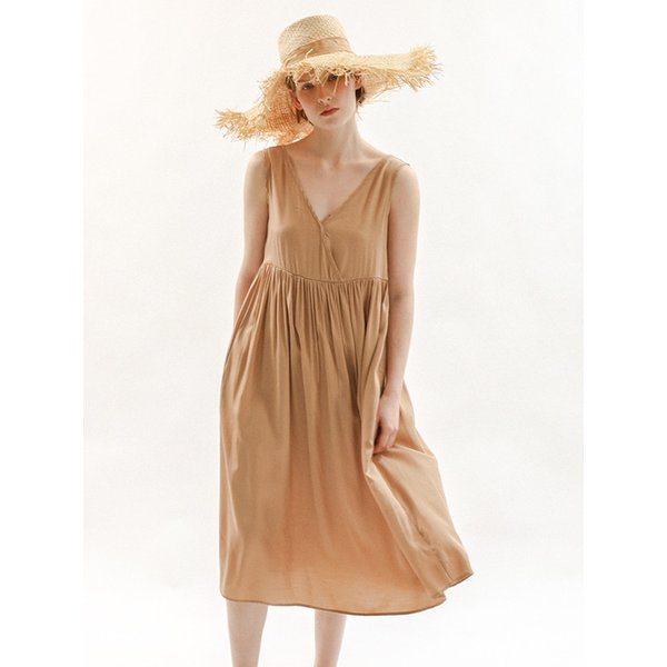 MJ_V-neck satin slip pajama dress_2color