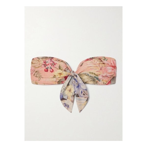 코코 타이 디테일 플로럴 프린트 메탈릭 방도 비키니 탑 핑크 46376663162884587