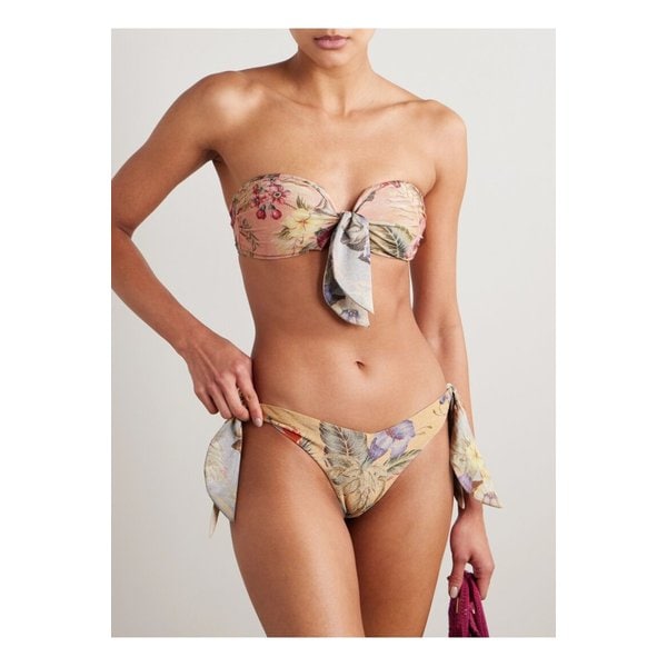 코코 타이 디테일 플로럴 프린트 메탈릭 방도 비키니 탑 핑크 46376663162884587