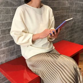 겨울 기모 퍼프 벌룬 소매 티 블라우스 흰색 화이트 아이보리 라운드 노카라 기.._P377223404